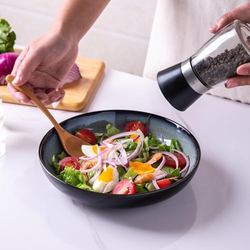LERATIO 9.0" Ceramic Pasta Bowls Set of 6,38oz Large Stoneware Bowls Set | Reactive Glaze Serving Bowls Set,Wide Bowl for Pasta,Salad,Fruit & Noodles,Housewarming & Wedding Gift-Gray White - color: Gray Blue, size: Set of 6