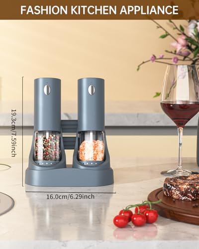 CIRCLE JOY Electric Salt and Pepper Grinder Set Automatic Salt and Pepper Grinder Set with Easy-to-Carry Charging Base and LED Light, Adjustable Coarseness, USB Rechargeable, Washable Container, Blue - color: Blue