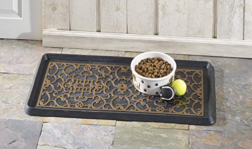 HF by LT Asian Screen Rubber Boot Tray, 32 x 16 inches, One-Piece Seamless Construction, Durable Vulcanized Rubber, Year Round Use Indoors or Outdoors, Black with Antique Bronze Finish - color: Asian Screen