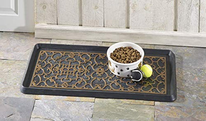 HF by LT Asian Screen Rubber Boot Tray, 32 x 16 inches, One-Piece Seamless Construction, Durable Vulcanized Rubber, Year Round Use Indoors or Outdoors, Black with Antique Bronze Finish - color: Asian Screen