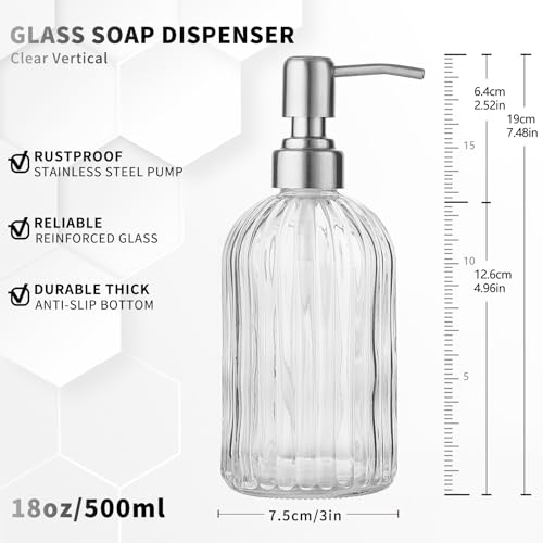 Clear Glass Soap Dispenser | with 304 Rustproof Stainless Steel Pump 18oz for Kitchen and Bathroom Hand Soap Dispenser Bottle - color: Clear