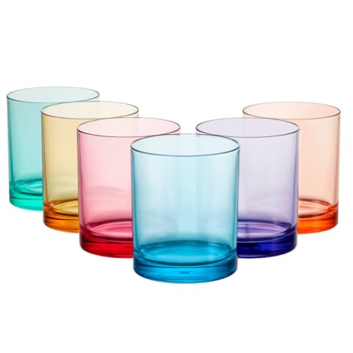 US Acrylic Classic Plastic Reusable Drinking Glasses (Set of 6) 12oz Rocks Cups Assorted Colors | BPA-Free Tumblers, Made in USA | Top-Rack Dishwasher Safe - color: Assorted, size: Rocks Tumblers