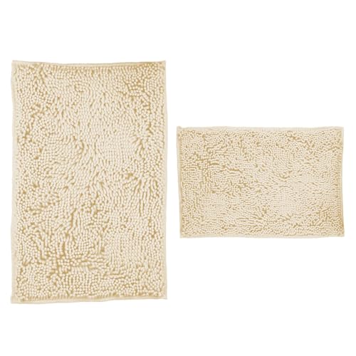 Bathroom Rugs 2 Pieces Chenille Bath Rug Mat, Extra Thick and Soft Absorbent Bath Rugs, Machine Washable, Non-Slip Plush Bath Mats for Tub, Shower, and Bath, (Milk White, 32"x20"+24"x16") - color: Milk White, size: 32"x20"+24"x16