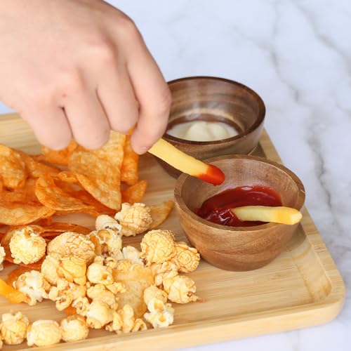Acacia Wooden Bowls Set, Small Pinch Bowls for Sauces/Dips/Condiments, Mini Serving Bowls for Snacks/Appetizers/Side Dishes/Charcuterie Board, 3 oz Wooden Ramekins, Handmade Reusable, 4 pcs - size: D 3.15'' x H 1.57''