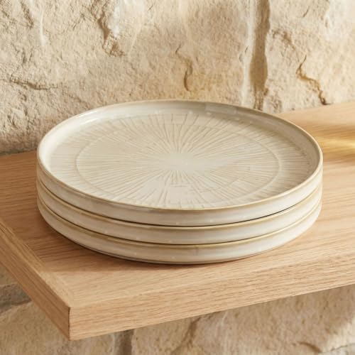 8.8-inch Ceramic Dinner Plate Set of 4, Ceramic Salad Plate Set, Retro Cream-Style Dinner Plate,Suitable for salads, appetizers, snacks, and sushi，Oven and dishwasher safety (White 4) - color: White 4