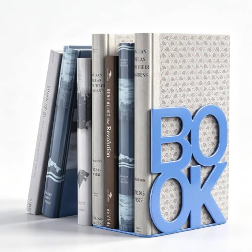 Book Ends Blue Metal BookEnds for Bookrack Desk,Books | Non-Skid Metal Book End Stopper for Books/CDs/DVDs - color: Blue, size: 1 pair