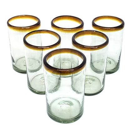 Amber Rim 14 oz Drinking Glasses (set of 6), Recycled Glass, Lead-free, Toxin-Free (Drinking) - style: 14 oz Drinking
