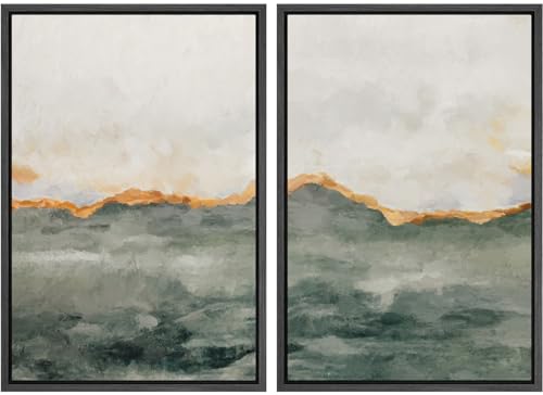 MUDECOR Framed Canvas Print Wall Art Set Gold Gray Pastel Watercolor Stroke Abstract Shapes Illustrations Modern Art Decorative Bohemian Calm/Zen for Living Room, Bedroom, Office - 16"x24"x2 Black - color: A01-2208-est04, size: 24"L x 16"W, style: Black F