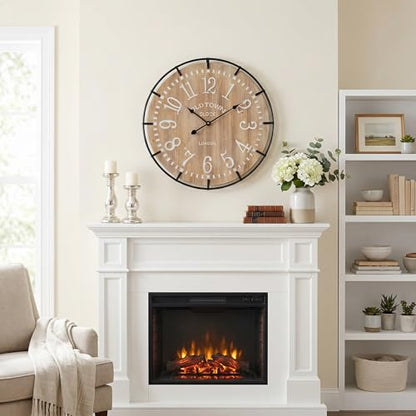EMAX HOME 24 Inch Large Farmhouse Wall Clock - Rustic Antique Wood, Silent Battery Operated Clock for Office Kitchen Bedroom Living Room - color: Brown, size: 24 Inch Arabic numerals