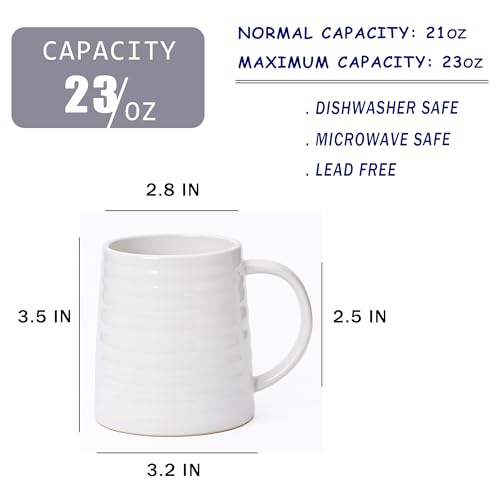 Mkour 23oz Extra Large Ceramic Coffee Mugs, Handmade Cup, Big Tea Cups with Large Handle for Office and Home, Microwave and Dishwasher Safe (White) - color: White