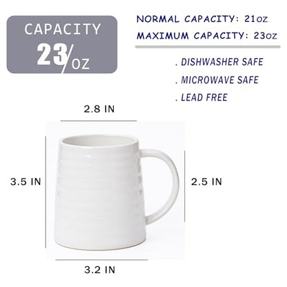 Mkour 23oz Extra Large Ceramic Coffee Mugs, Handmade Cup, Big Tea Cups with Large Handle for Office and Home, Microwave and Dishwasher Safe (White) - color: White