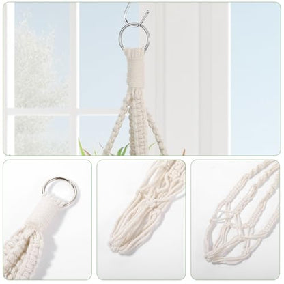 Handmade Macrame Plant Hangers, 2 Pack Hanging Planters Baskets | Cotton Boho, Plant Holder, 19.6 Inch White Rope, Flower Pot Holders for Indoor Outdoor Decor