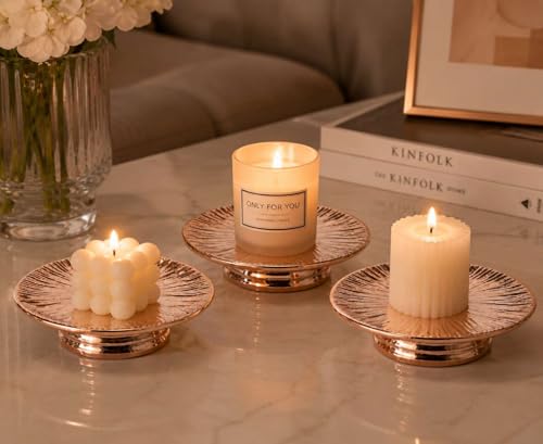 ADAVAS.Y&G Ceramic Rose Gold Candle Plate Set, 3-Piece – Decorative Candle Holder Tray for Pillar Candles, Jewelry, Stand for Flower vases – Elegant Wedding Decor and Table decoratives - color: Rose Gold