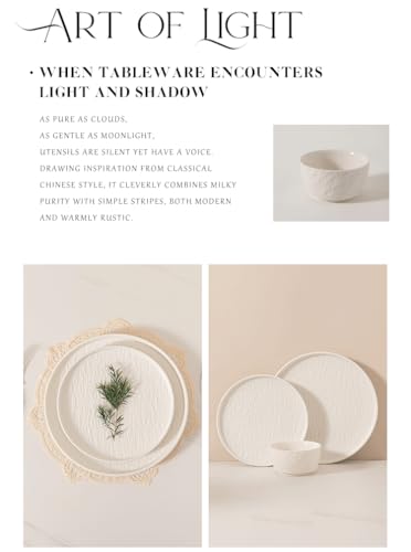 4-piece set, ceramic, embossed stone design plate and bowl set, microwave and dishwasher compatible tableware set, shatterproof and scratch resistant dinner set, irregular edge design, white - color: style - 9