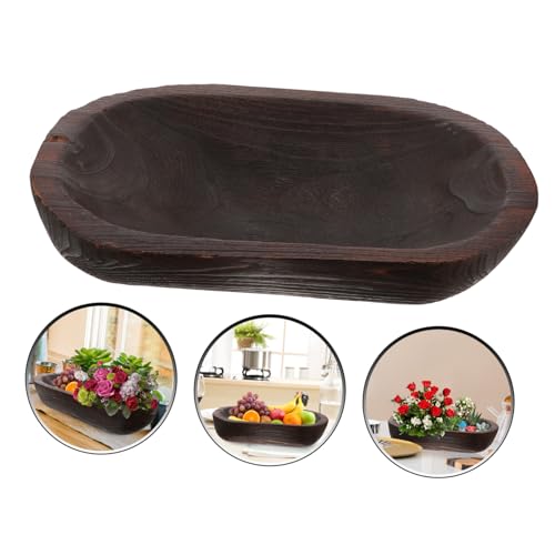 Healifty Rustic Wooden Decorative Bowl for Table Centerpiece Cozy Farmhouse Style