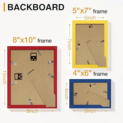 Vittanly 12 Pack Gallery Wall Frame Set, Red, Yellow, Blue | Gallery Wall Frame Set: 4pcs 8x10, 4pcs 5x7 & 4pcs 4x6 Photos for Wall & Table, Picture Frames made of Engineered Wood - color: Red & Yellow & Blue