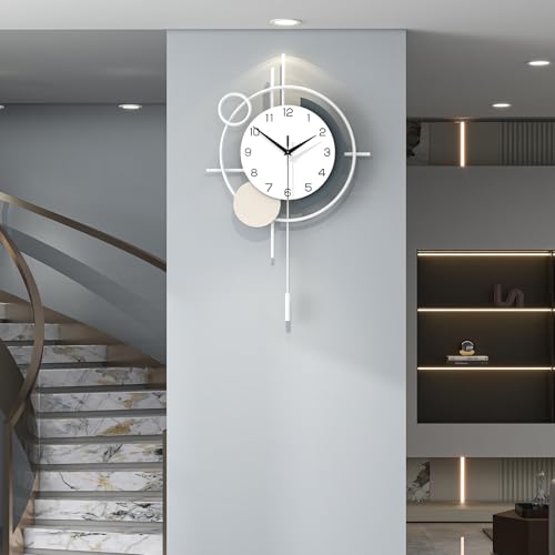 Decorative Wall Clock Silent Battery Operated Large Modern Clock | Analog White Iron Pendulum Clock for Living Room Decor, Bedroom, Office, Kitchen, Dining Room, Farmhouse, Classroom, Indoor - color: White, size: 13x21 in