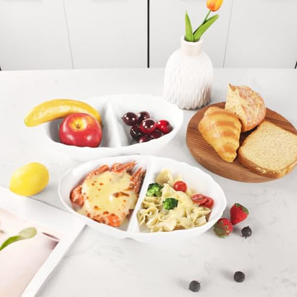 Ceramic 10.9 Inch Chips and Dip Set, Chips and Dip Divided Tray, Moisture Proof Cereal Bowl (for Salad, Pasta, Fruit, Sauce), Divided Moisture Proof Cereal Bowl Buffet Bowl Set - color: 10.9 Inch