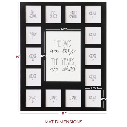 All Things For Mom School Years Reclaimed Wood Picture Frame with Mat - 11x14 Wooden Framed - 2 Pre-School & Kindergarten to 12th Grade High School Graduation (15 Photos, 2PreK - 12th, Black Mat) - color: Black Mat w/ Frame, size: 15 Photos, 2 Pre School