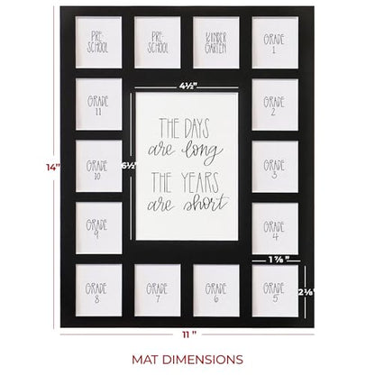 All Things For Mom School Years Reclaimed Wood Picture Frame with Mat - 11x14 Wooden Framed - 2 Pre-School & Kindergarten to 12th Grade High School Graduation (15 Photos, 2PreK - 12th, Black Mat) - color: Black Mat w/ Frame, size: 15 Photos, 2 Pre School