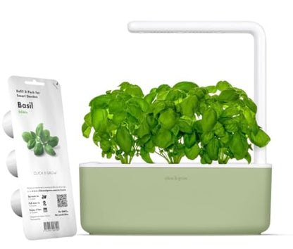 Click & Grow Smart Garden 3 Indoor Herb Garden Kit with Grow Light, Sage | Easier than a hydroponic growing system. Patented Smart Soil. Includes 3 basil pods. Choose from 50+ plant varieties - color: Sage green