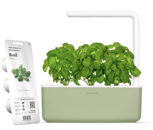 Click & Grow Smart Garden 3 Indoor Herb Garden Kit with Grow Light, Sage | Easier than a hydroponic growing system. Patented Smart Soil. Includes 3 basil pods. Choose from 50+ plant varieties - color: Sage green