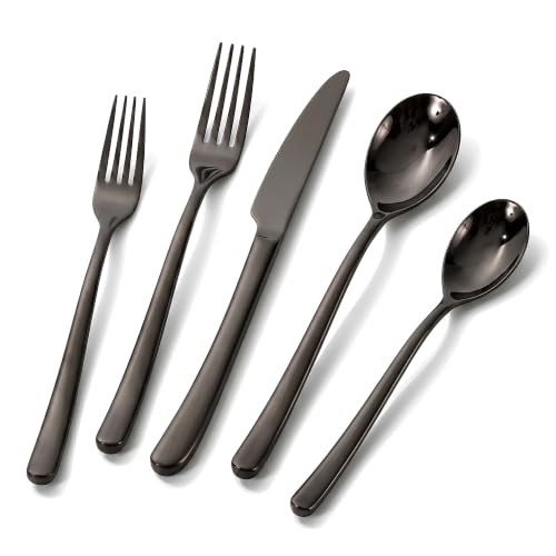 Black Silverware Set for 2 Flatware Set Stainless Steel 10 Piece Classic Cutlery Mirror Polished Ergonomic Smooth Handle Nice Weight Dishwasher Safe Knives Spoons and Forks Sets for Home Kitchen - color: Black, size: 10 Piece for 2
