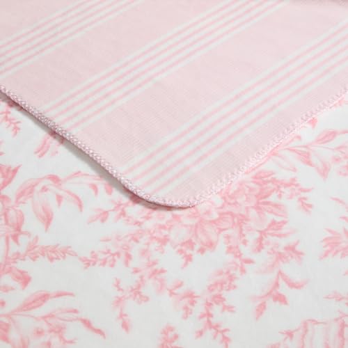 Laura Ashley - Plush Throw Blanket, 50x70, Soft and Warm with a Lightweight Feel, Reversible Floral Design with Stripe Reverse, Bedford Pink Pink - color: Bedford Stripe Pink