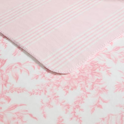 Laura Ashley - Plush Throw Blanket, 50x70, Soft and Warm with a Lightweight Feel, Reversible Floral Design with Stripe Reverse, Bedford Pink Pink - color: Bedford Stripe Pink