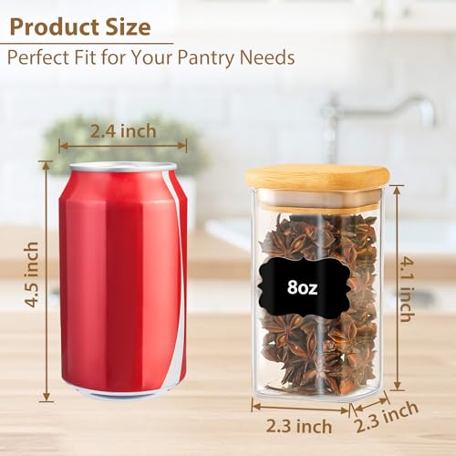 20 Pack 8 oz Square Glass Spice Jars with Lids and Labels – Airtight Small Spice Containers Set, Clear Glass Storage Jars for Seasoning, Spices, Kitchen Pantry Organization - color: Square/8oz/20pcs