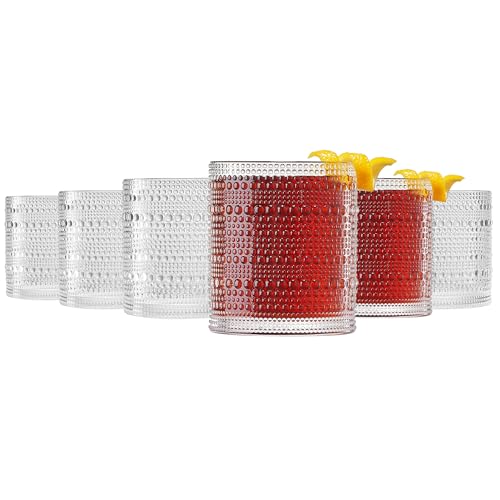 Plastic Hobnail Drinking Glasses Set of 6 Tritan Lowball Cups 10oz, Shatterproof & Unbreakable Acrylic Beaded Design, BPA-Free, Dishwasher Safe Indoor/Outdoor Drinkware for Water, Juice, Cocktails - color: Clear