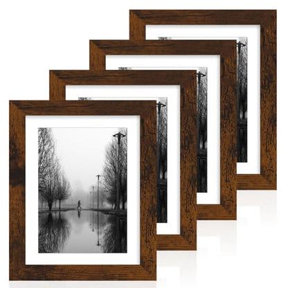 iRahmen 7x10 Picture Frame with Mat 5.5x8.5 - High Definition Real Glass Wooden Photo Frames for Tabletop Display and Wall Mounting (Dark Brown, Set of 4) - color: Dark Brown, size: 7X10