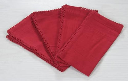 ACCENTHOME Red Set of 6 18x18 inch Cotton Linen Dinner Napkins | Cotton Linen Blend Napkins, Machine Wash On Gentle Cycle, Economy Pack, Multi Purpose Use, Cotton - color: 21 - Red - Lace, size: 18" x 18" (Set of 6)