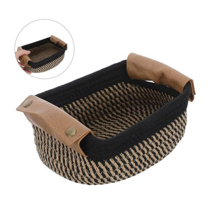 ULTECHNOVO Woven Cotton Rope Storage Basket Set Small Nesting Organizer Bins with Pu Handles 5pcs for and Craft Supplies for Nursery, Bedroom, Bathroom Shelf