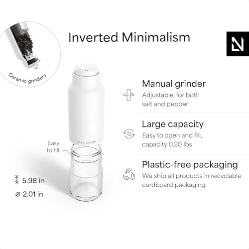 LARS NYSØM Salt and Pepper Grinder Set, Stainless Steel Manual Salt and Pepper Mills, Adjustable Ceramic Grinder, Design Spice Shakers (Pure White) - color: Pure White
