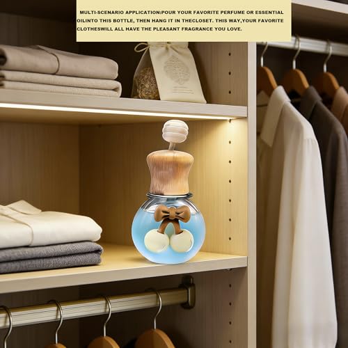 2 Pack Bow Refillable Car Vent Clip Diffuser Empty Glass Bottle | Wood cap aroma bottle with dropper, DIY essential oil freshener for car closet home bathroom - size: Bear-A2 - 2PCS