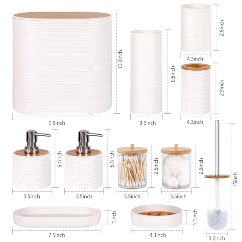 10 PCS White Bathroom Accessories Set with Trash Can Bathroom Accessory | All-in-One Kit with Trash Can,Toothbrush Holder,Soap Dispenser,Toothbrush Cup,Vanity Tray,Soap Dish,Toilet Brush etc for Home - color: White