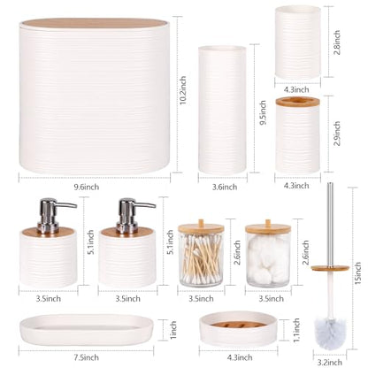 10 PCS White Bathroom Accessories Set with Trash Can Bathroom Accessory | All-in-One Kit with Trash Can,Toothbrush Holder,Soap Dispenser,Toothbrush Cup,Vanity Tray,Soap Dish,Toilet Brush etc for Home - color: White