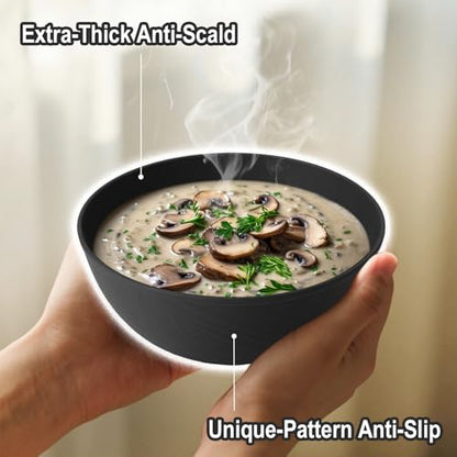 Black Cereal Bowls 40oz, Wheat Straw Bowls Alternative Plastic Bowls | Unbreakable Soup Bowls Set of 6, Extra Thick Anti-Scald Bowls Microwave Safe, Salad Bowls Suitable for Fruit, Ramen, Pho - color: Black, size: 40oz