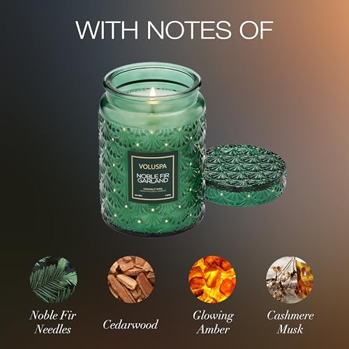 Voluspa Noble Fir Garland, Large Candle Jar, 18oz, Coconut Wax Blend, Scented Candles for Home, 100 Hour Burn Time, Poured in the USA - color: 16 - Noble Fir Garland