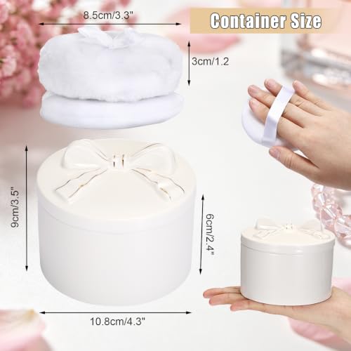 ELLDOO Body Powder Puff and Container, Wedding Bridal Shower Gifts(White) | Ceramic Loose Dusting Powder Storage Box with 2pcs Powder Puffs for Baby Women, Jewelry Trinket Box with Bow Lid - color: White
