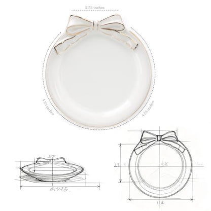 Ceramic Ring Dish with Bow,Engagement Wedding Gifts for Women-Decorative Jewelry Tray for Rings,Earrings,Trinket Tray Plate,Key Bowl-Birthday Basket Gift Idea for Women