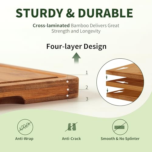 BAMBANG Bamboo Cutting Board, Dark Carbonized Chopping Boards Set of 3 with Stand, Butcher Block with Deep Juice Groove, Non-Toxic Wooden Cutting Boards for Kitchen Meal Prep & Serving - color: Dark