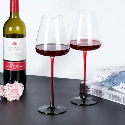 KAMMAK Crystal Red Wine Glasses Set of 2, 19.61 oz Stemmed Glasses, XH006 | Hand Blown, Bordeaux Wine Glasses, Thin Rim & Long Stem, Red & White, Daily Use, Wedding or Birthday Gift for Women - size: 8KPXH006