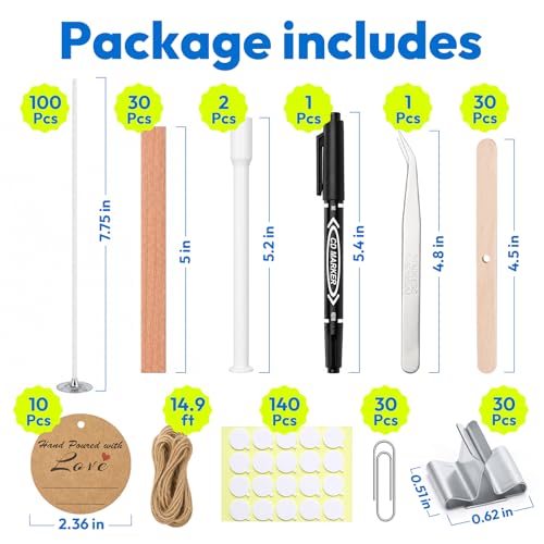 375Pcs Candle Making Kit, 8 Inch Cotton Wicks & 5 Inch Wood Wicks | Wick Holders, Candle Stickers, Tweezers, Pen, Use for DIY, Home Craft, Gift Making - size: 8IN-130pcs