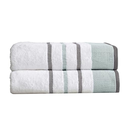 Great Bay Home Decorative Oversized Bath Sheet Set - Cotton 2 Pack 68x35 Extra Large Towels - Durable Towels for Bathroom Decor (Eucalyptus/Grey) - color: Eucalyptus / Grey, size: Bath Sheet (Pack of 2)