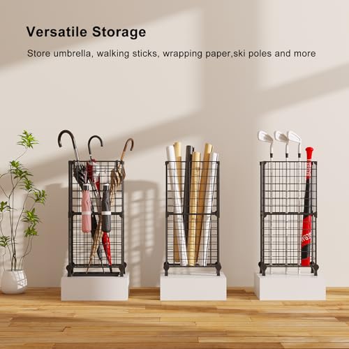 AWTATOS Umbrella Holder Entryway, Umbrella Stand Freestanding, Black | Metal Square Umbrella Rack Organizer with a Removable Drip Tray, Hooks - color: Black