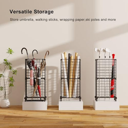 AWTATOS Umbrella Holder Entryway, Umbrella Stand Freestanding, Black | Metal Square Umbrella Rack Organizer with a Removable Drip Tray, Hooks - color: Black