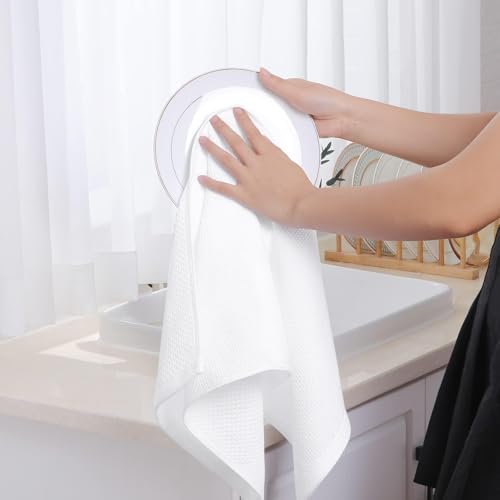 Homaxy 100% Cotton Waffle Weave Kitchen Dish Towels 8-Pack, White | 13 x 28 Inches, Ultra Soft Absorbent Dish Towels, Quick Drying Cleaning Towels - color: White, size: 13 X 28 - 8 Pack