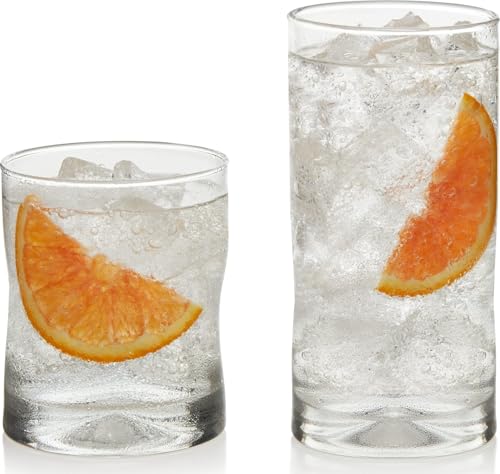 Libbey Impressions 16-Piece Tumbler and Rocks Clear Drinking Glasses, 8 16.7oz & 8 12oz Double Old-Fashioned Glass Drinking Cups Set - color: 05 - Impressions